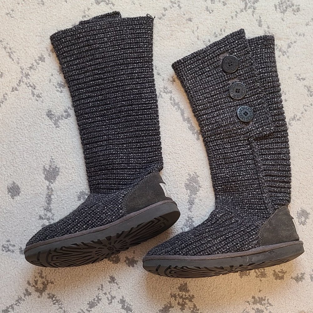 UGG Classic Cardy Silver Gray Metallic Boots Size 7.0